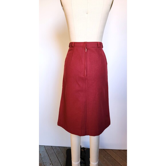 60s 70s Bordeaux WOOL Skirt with POCKETS High Waisted Skirt - Boho Mod XXS - Picture 6 of 8